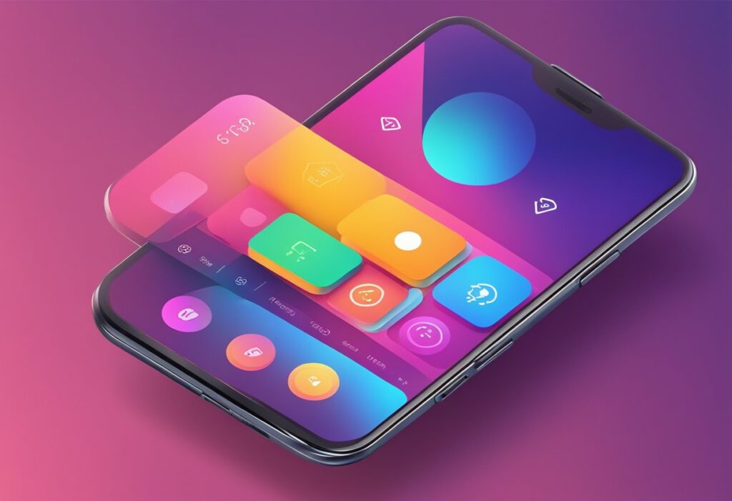 A smartphone displaying a sleek and minimalist interface with vibrant colors and intuitive gestures, showcasing advanced navigation and personalized content